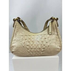 Brahmin Croc Embossed Leather Hobo‎ Bag Designer Purse Beige Gold Accents